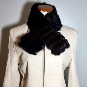 Vintage Genuine Rabbit Black Brown Brindle Keyhole Fur Scarf
